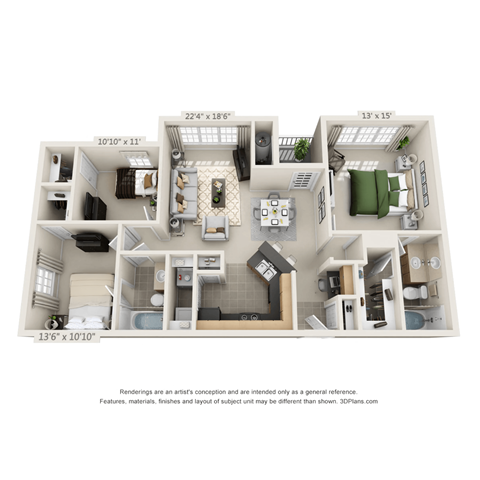 3 bed 2 bath A at Henley at Mirror Lake Apartments, Villa Rica, GA, 30180